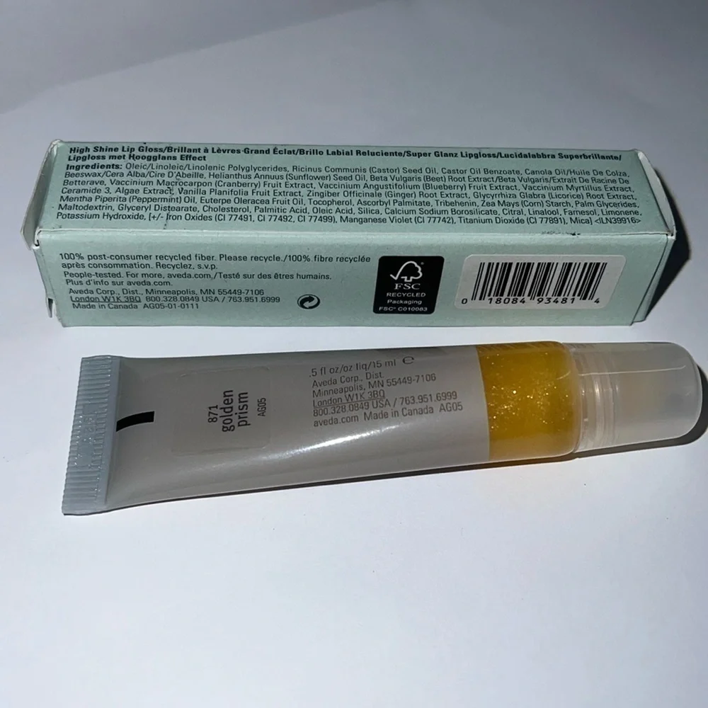 Aveda Nourish-mint Rehydrating Lip Glaze Lip Gloss New in Box - Golden Prism